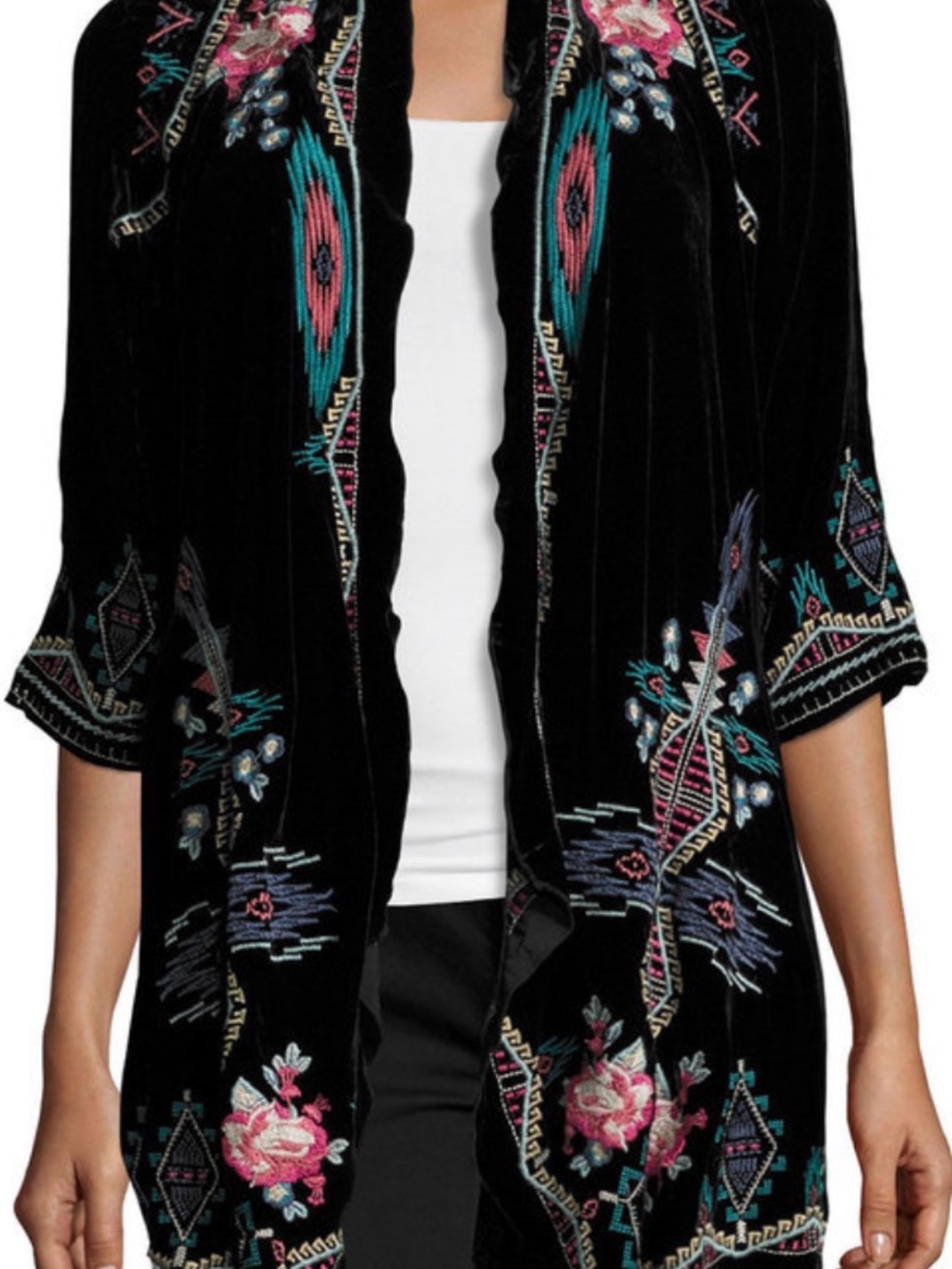 🌺 Johnny Was Aveza Black Velvet Embroidered Floral Kimono - Picture 14 of 15